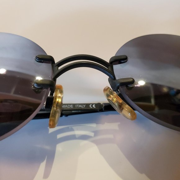 Moschino Vintage 90s Persol Small Oval Rimless Sunglasses Black Grey - Picture 9 of 16